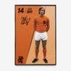 Johan Cruyff poster in an office space, adding a sophisticated and vintage football-themed decor.