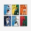 Football Legends Posters 6-poster mockup on a grey background featuring legendary football stars Maradona, Pelé, Cruyff, Zidane, Messi, and Cristiano Ronaldo, all with signed autographs.