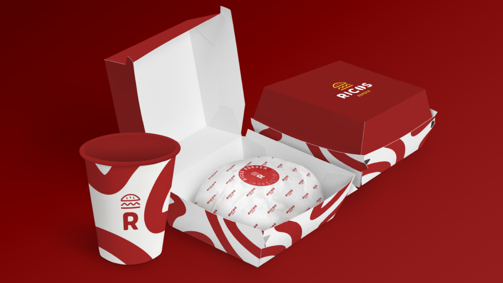 burger and drink packaging for Ricos burger.
