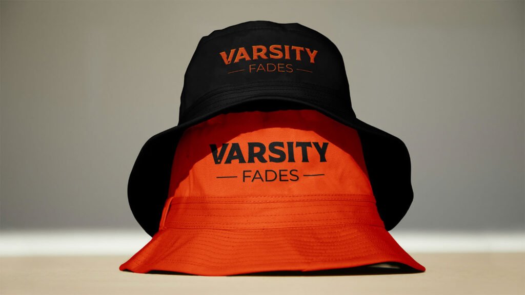 Varsity Fades Barbershop mock-up of bucket hat merchandise
